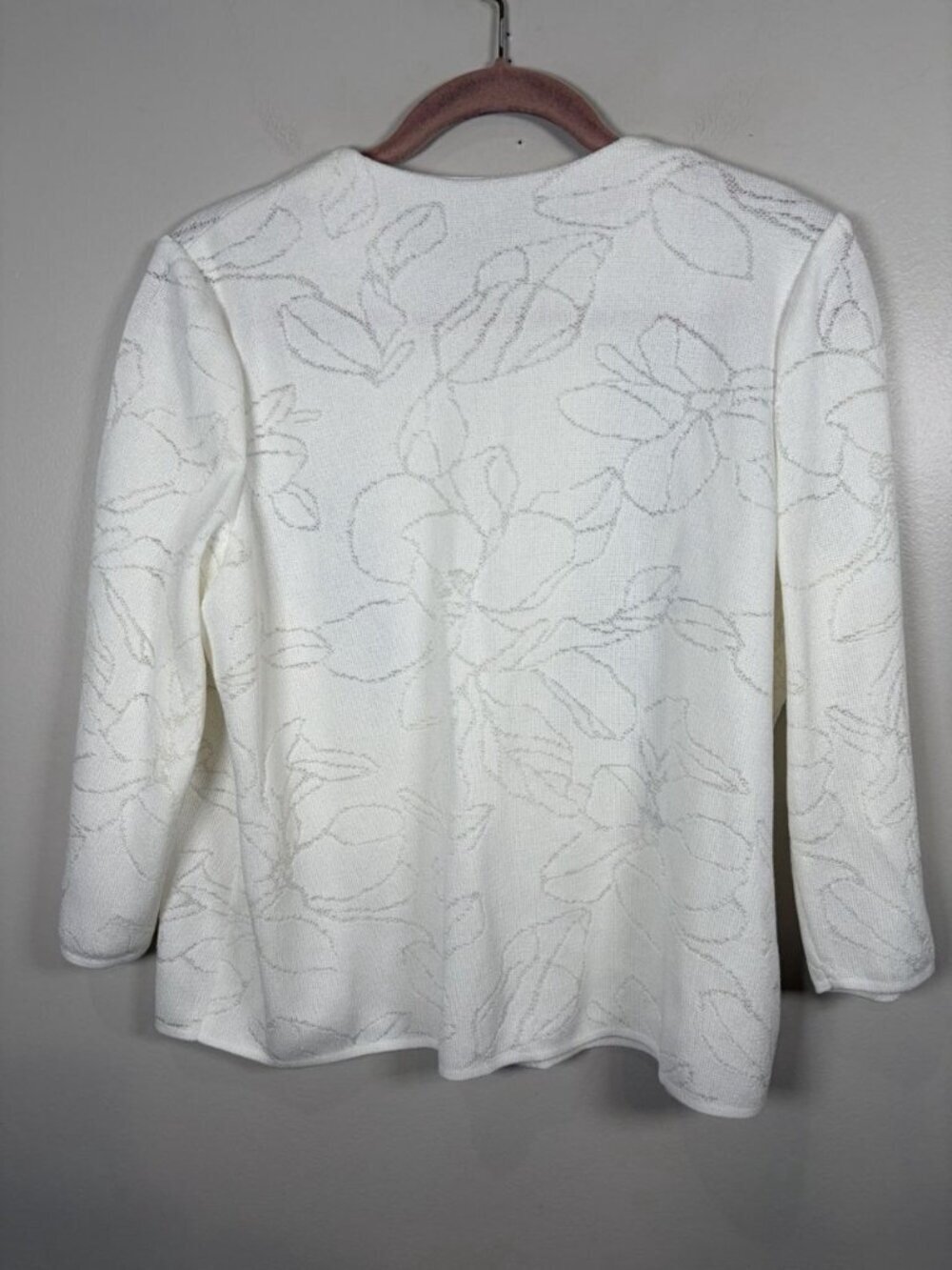 Ming Wang Cardigan PM Petite Medium Floral Jacquard Embroidered White Blue - Picture 8 of 8
